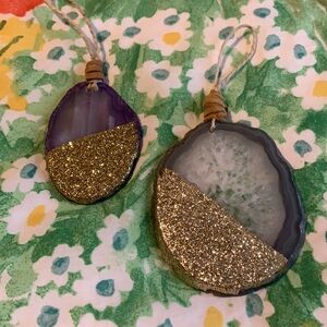 Agate Slice Glitter Ornament Set (Purple/Gold & Blue/Gold)